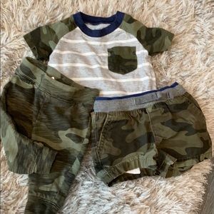 Camo set with leggings, shorts and matching shirt